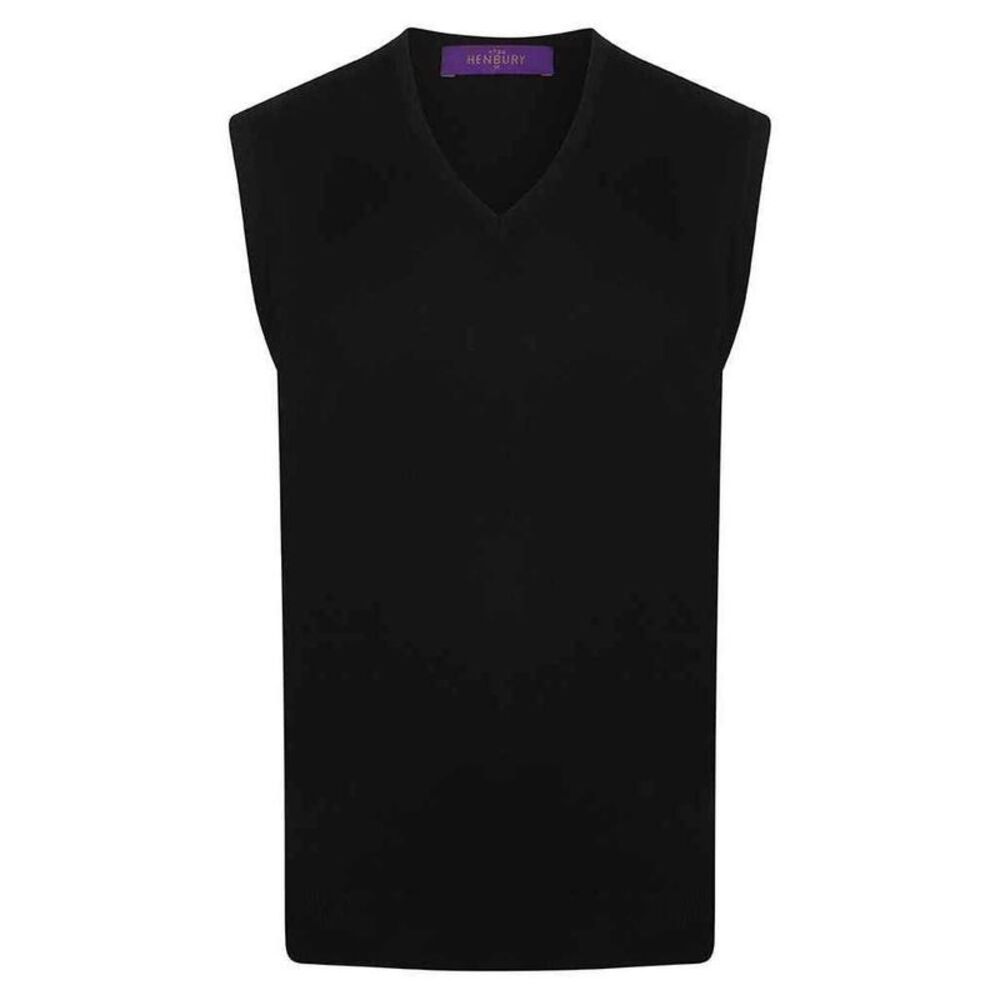 Henbury Mens Cotton Acrylic V Neck Sleeveless Sweatshirt / Navy